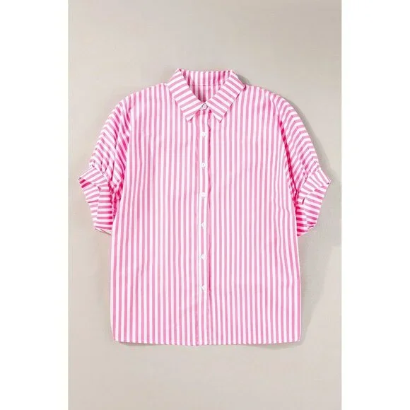 NWT A Walk in the Park Dolman Sleeve Pink|White Striped Dolman Sleeve blouse - Picture 2 of 5
